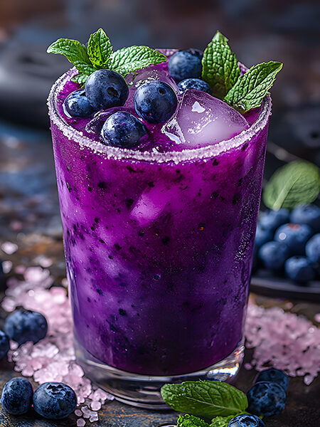 Refreshing blueberry keto electrolyte drink with mint garnish in a frosted glass