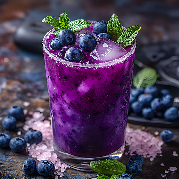 Refreshing blueberry keto electrolyte drink with mint garnish in a frosted glass