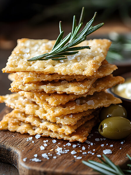 Crispy keto almond crackers with flaky salt and herbs
