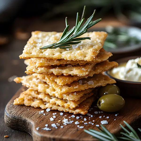 Crispy keto almond crackers with flaky salt and herbs