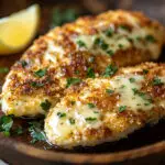 Crispy keto herb-crusted chicken with garlic butter drizzle