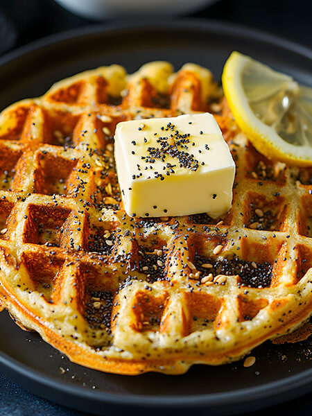 Crispy Everything Bagel Chaffle topped with cream cheese, smoked salmon, and fresh dill