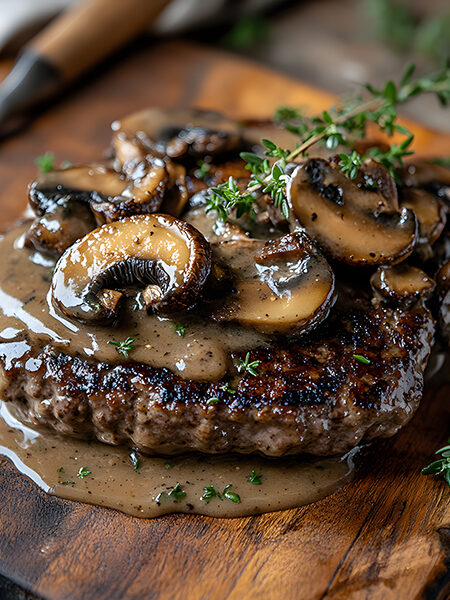 Keto hamburger steak with creamy mushroom gravy