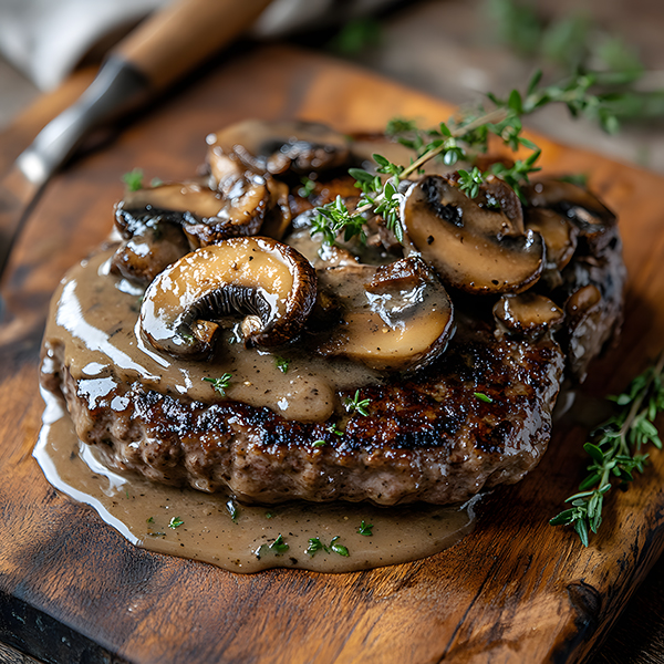 Keto hamburger steak with creamy mushroom gravy