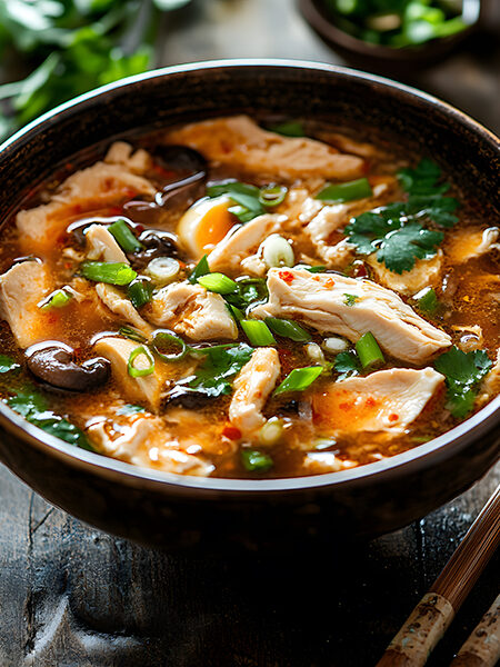 Keto Chinese Hot and Sour Soup with Chicken and Mushrooms