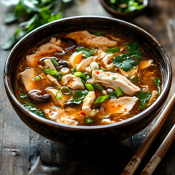 Keto Chinese Hot and Sour Soup with Chicken and Mushrooms