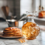 A clear bottle filled with thick, golden homemade keto syrup